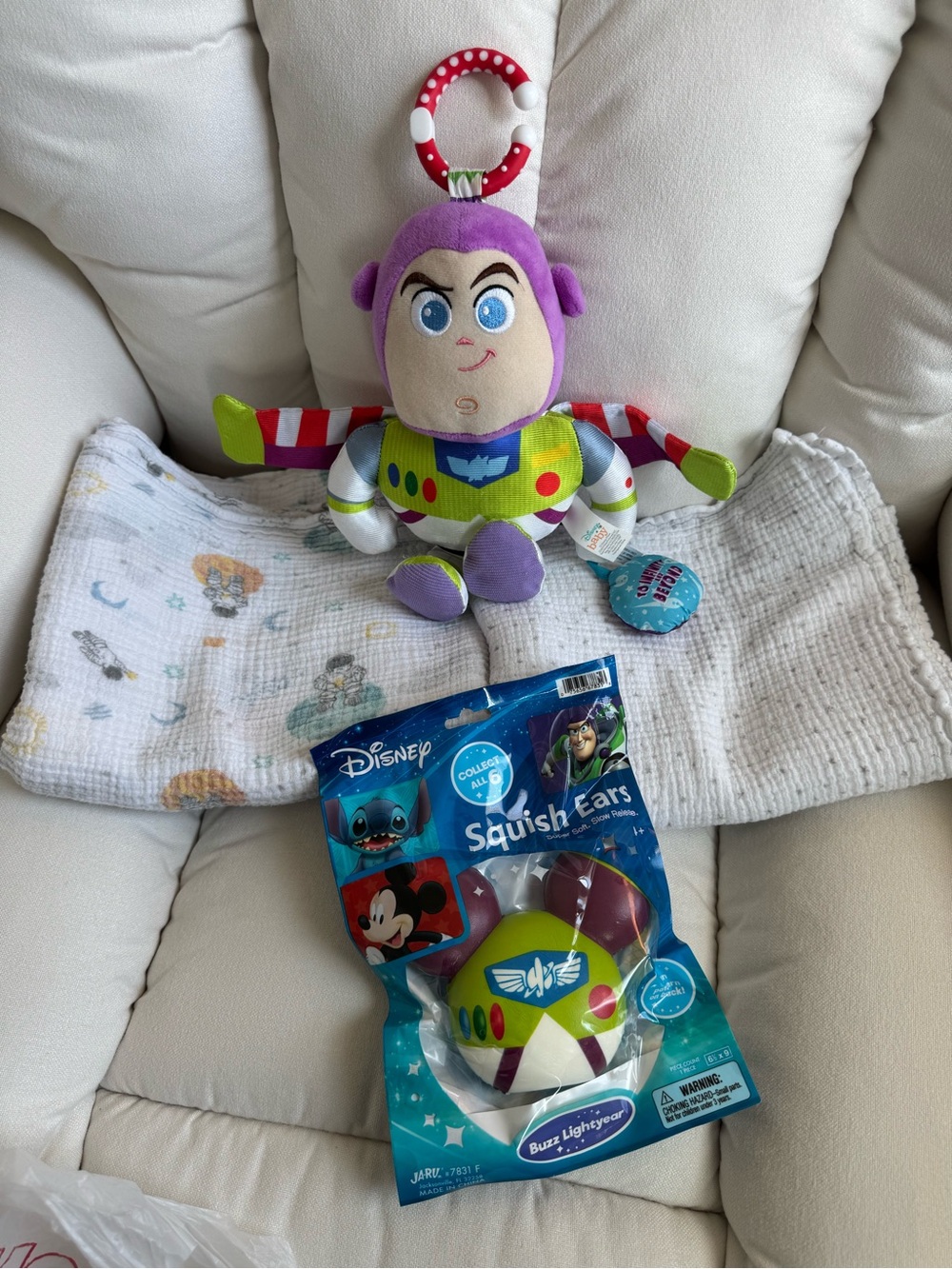 Baby Bundle Disney Buzz Lightyear Soft PlushStroller  Toy Squish Toy 2 Swaddles